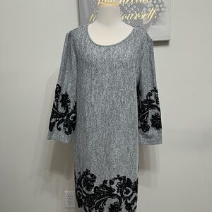 Tacera ladies gray with black lace pullover dress XL